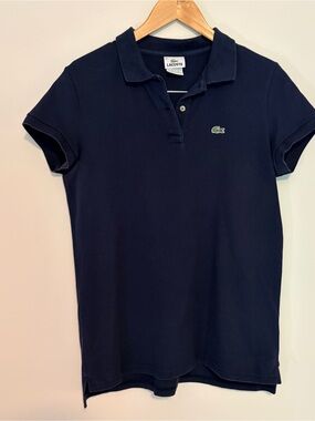 Lacoste Polo Shirt Womens L (46)  Navy Short Sleeve 100% Cotton Casual Knit